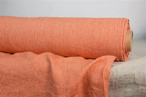 Pure 100% linen fabric 160gsm. Orange striped melange. Middle | Etsy