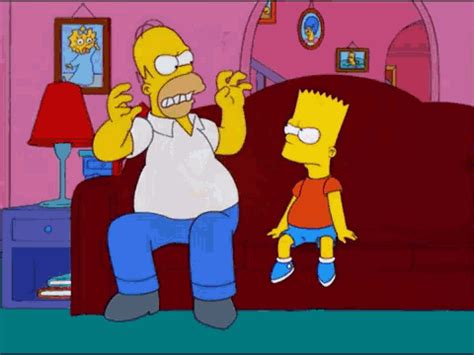 the simpsons is sitting on a couch with his hand up to someone's face