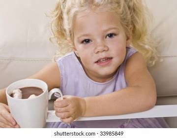 Young Girl Sitting Coffee Table Drinking Stock Photo 33985849 | Shutterstock