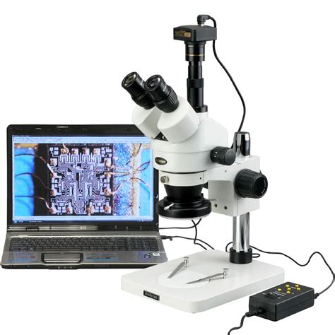 AmScope 3.5X-90X Zoom Stereo Microscope w 4-Zone 144-LED Light +1.3MP Digital USB Camera New ...