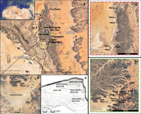 Map of the Tadrart Acacus area (a), with sites discussed in the text. b... | Download Scientific ...