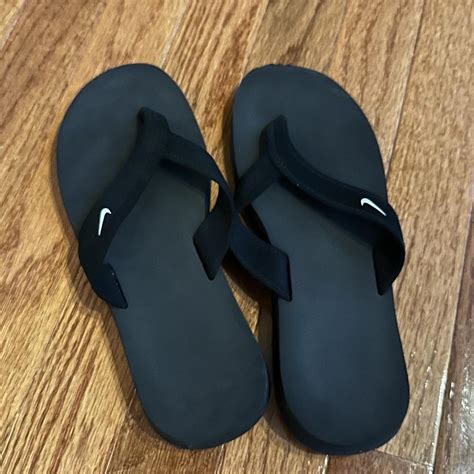 black nike flip flops please send offers - NEED... - Depop