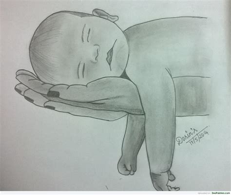 Pencil Sketch Of A Sleeping Baby - Desi Painters