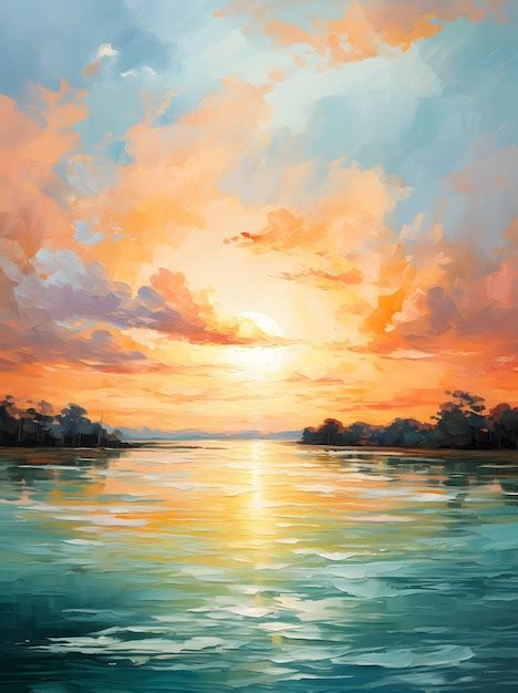 Premium AI Image | sunset on the lake painting