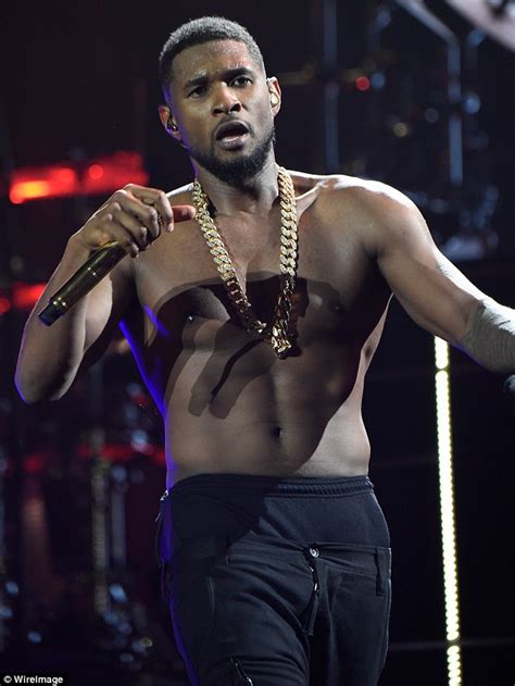 Usher goes shirtless once again to show off his buff bod during LA stop of his tour | Daily Mail ...