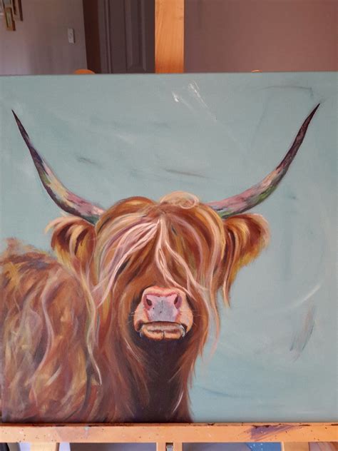 Highland cow in acrylics | Highland cow painting, Highland cow art, Cow ...