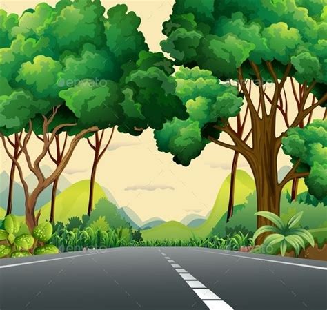 A Narrow Road | Jungle mural, Cartoon trees, Nature vector