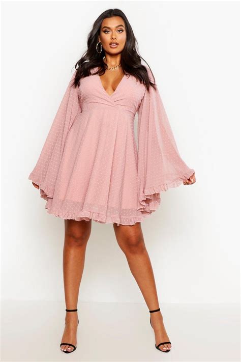 Plus Dobby Chiffon Wide Sleeve Skater Dress | boohoo | Boohoo dresses, Plus size summer dresses ...