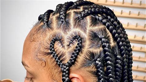 Large Knotless braids W/ heart design - YouTube