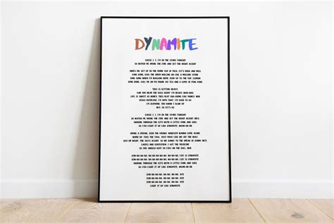 BTS Dynamite Lyrics Wall Art Framed Bts Instant Download | Etsy ...