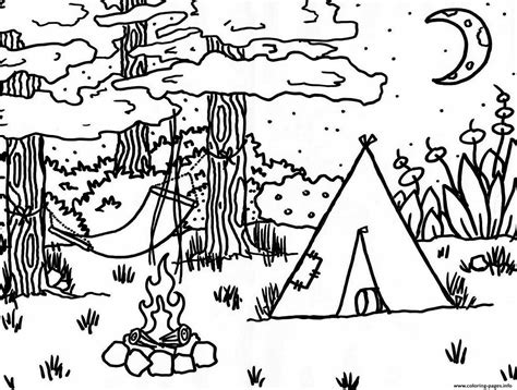 Camping Moon Fire Coloring page Printable