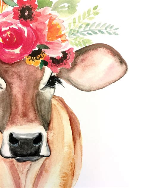 Miranda the Cow PRINT, Floral Cow, Floral Crown Cow - Etsy | Cow art ...