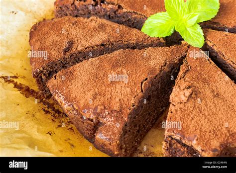 Brownie peanut butter sprinkled with cocoa powder Stock Photo - Alamy