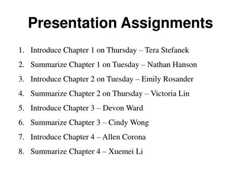 PPT - Presentation Assignments PowerPoint Presentation, free download - ID:2706131