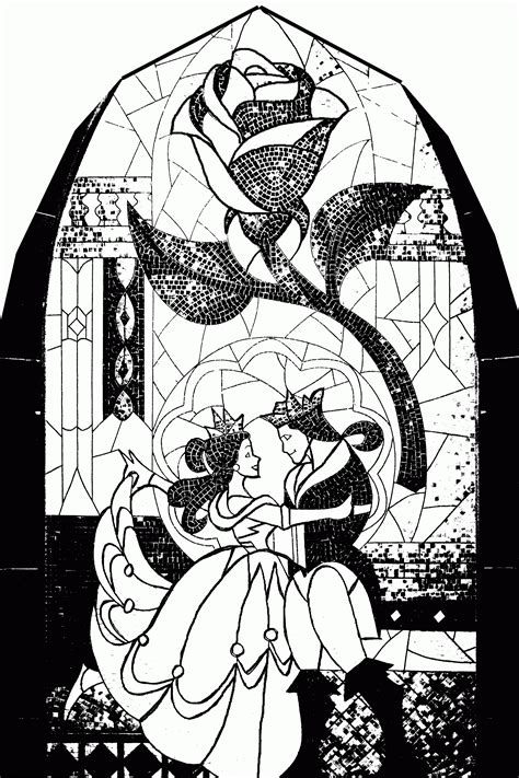 Beauty And The Beast Stained Glass Window Coloring Page - Coloring Home