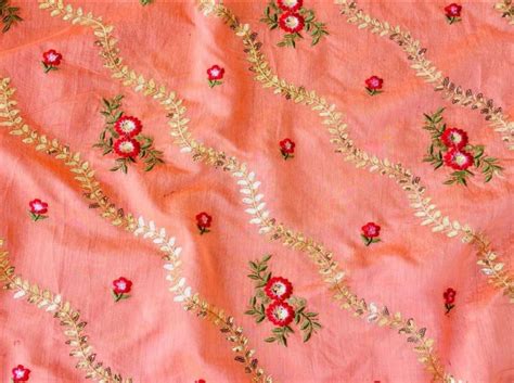 Orange Floral Design Chanderi Silk Fabric — The Design Cart | Silk ...