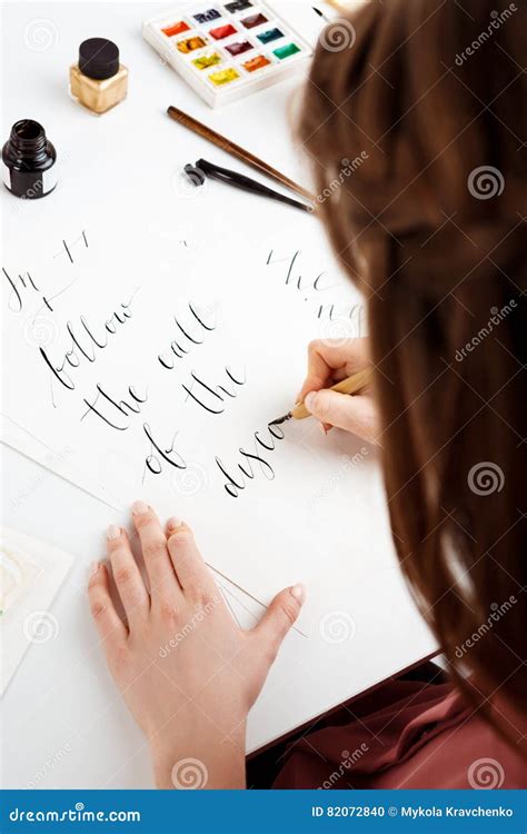 Girl Writing Calligraphy on Postcards. Art Design Stock Photo - Image of decoration, beauty ...