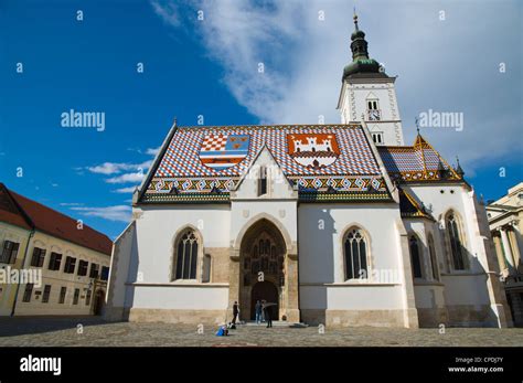 Crkva svetog Marka the St Mark's Church at Markov trg square Gradec the old town Zagreb Croatia ...