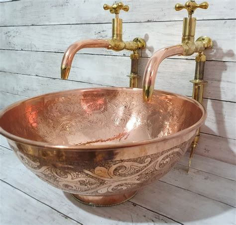 Vessel Sink Copper-handcrafted Vanity Sink Engraved With - Etsy