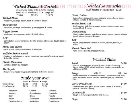 Menu at Wicked Good Pizza In Sattler pizzeria, Canyon Lake, FM2673 Suite 117