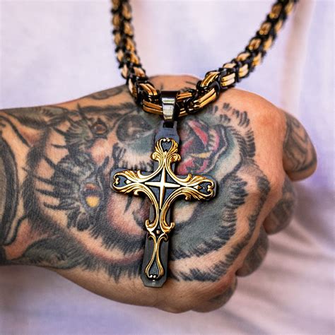 Black & Gold Tribal Cross Necklace – SpicyIce