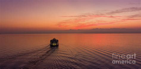 Aerial Edmonds Ferry to Kingston at Sunset Photograph by Mike Reid - Pixels