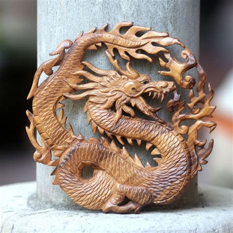 Novica Handcrafted Suar 'Dragon of Fire' Relief Panel Wood Carving ...