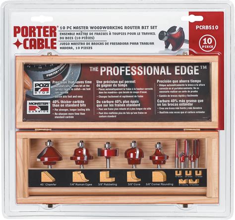 PORTER-CABLE PCRBS10 10 Piece Master Woodworking Router Bit Set ...