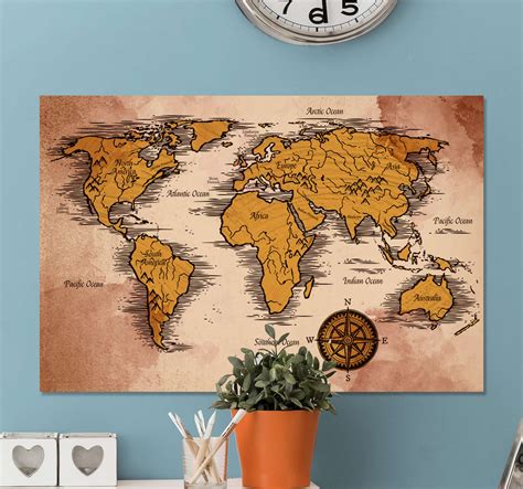 Vintage with names world map art canvas - TenStickers