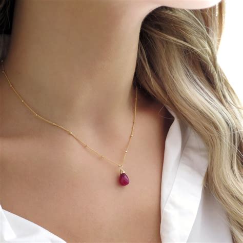 Dainty Ruby Teardrop Necklace