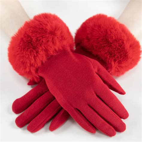 Faux Fur Cuff Gloves In Red - Best of Everything | Online Shopping