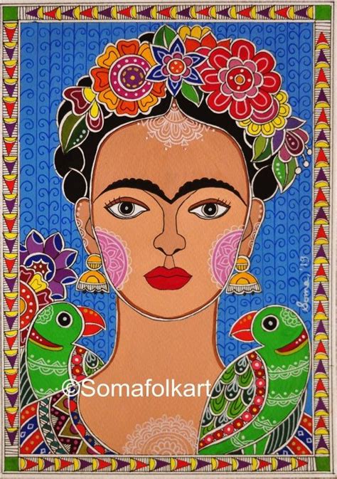 Print Frida Kahlo Madhubani painting Indian Indian Wall decor Indian Art Paintings, Original ...