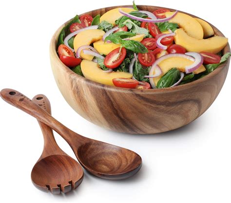 Amazon.com | FRESHY CHEF Wooden Salad Bowl - 3 Piece Set - Large Acacia Wood Salad Bowl with ...