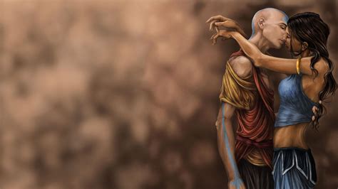 Aang, adult, 2K, love, illustration, man, Avatar: The Last Airbender, young couple, kissing ...