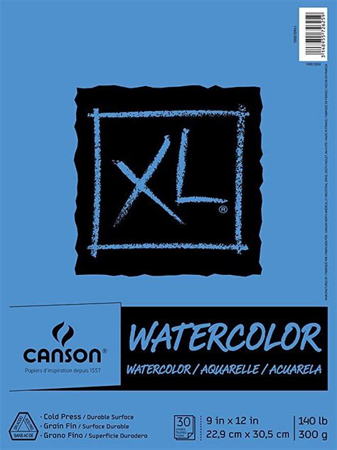 Canson XL Series Watercolor Pad, Heavyweight White Paper, Foldover Binding, 30 Sheets, 9x12 inch ...