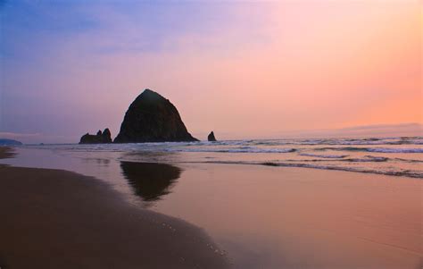 Haystack rock at sunset by hemasu on DeviantArt