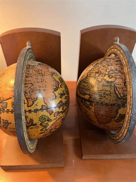 VINTAGE OLD WORLD Rotating Globe Wood Bookends Made in Italy Set/2 Pair 1970s $35.00 - PicClick