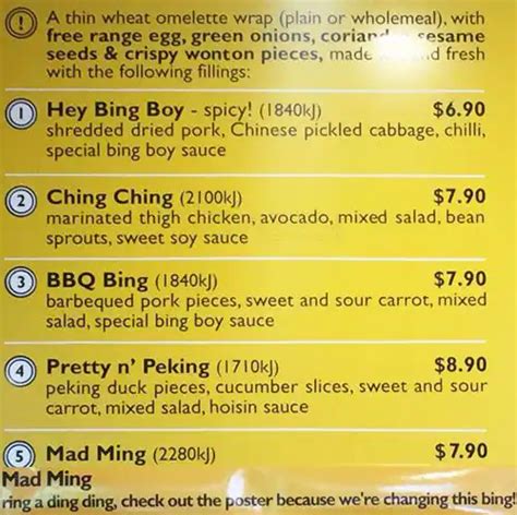 Bing Boy Menu, Menu for Bing Boy, Brisbane CBD, Brisbane - Urbanspoon ...