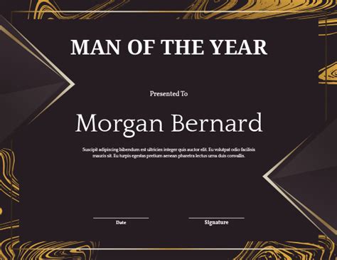 Printable Man Of The Year Award Certificate Template