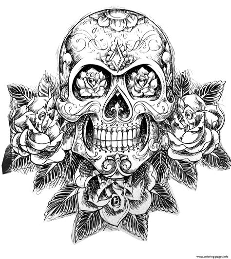 Sugar Skull With Roses Coloring Pages - Coloring Home