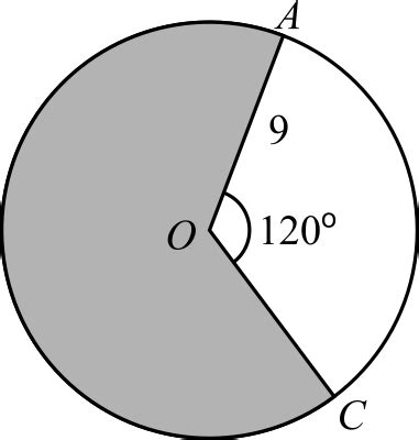 Circle O with a radius of 9 is drawn below. The measure of central angle AOC is 120 degrees ...