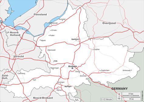 Gelderland free map, free blank map, free outline map, free base map boundaries, main cities ...