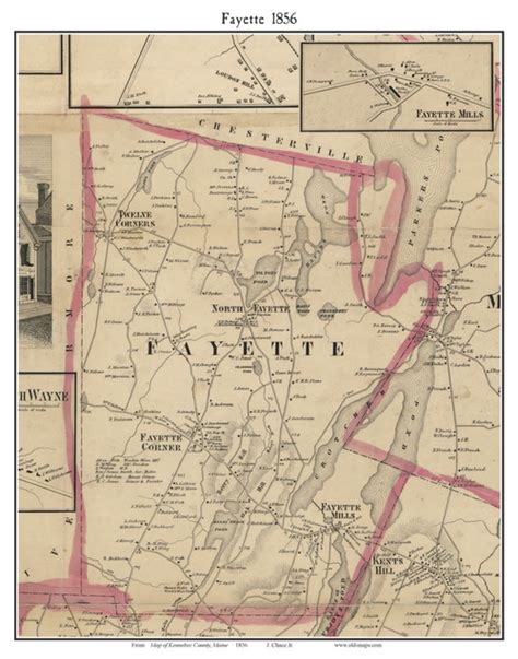 Fayette, Maine 1856 Old Town Map Custom Print - Kennebec Co. | Town map, Fayette, Map