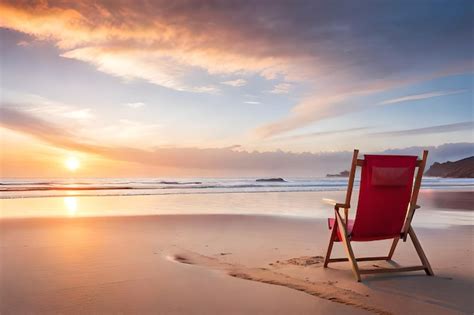 Premium Photo | A beach chair on a beach at sunset