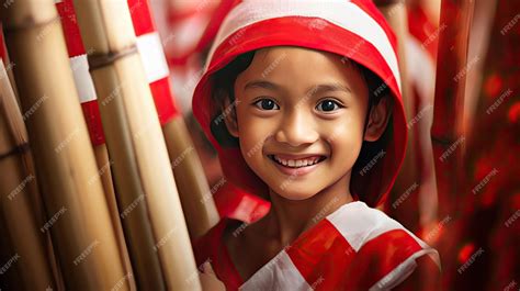 Premium AI Image | Portrait of smiling young asian boy with indonesia flag and colors ...