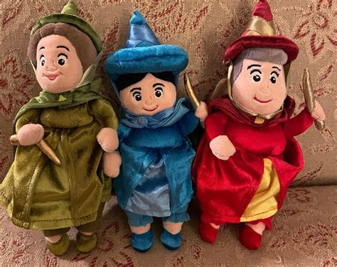 Disney Sleeping Beauty Set of 3 Plush Toys Fairy Godmothers Flora Fauna and Merryweather 10 Tall ...