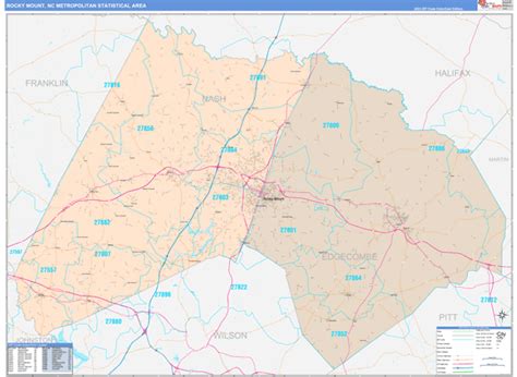 Rocky Mount, NC Metro Area Wall Map Color Cast Style by MarketMAPS ...