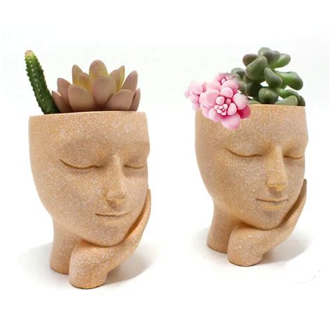 Wy Face Flower Pot Head Planter Pot Succulent Planter Modern Resin Decorative For Cactus Planter ...