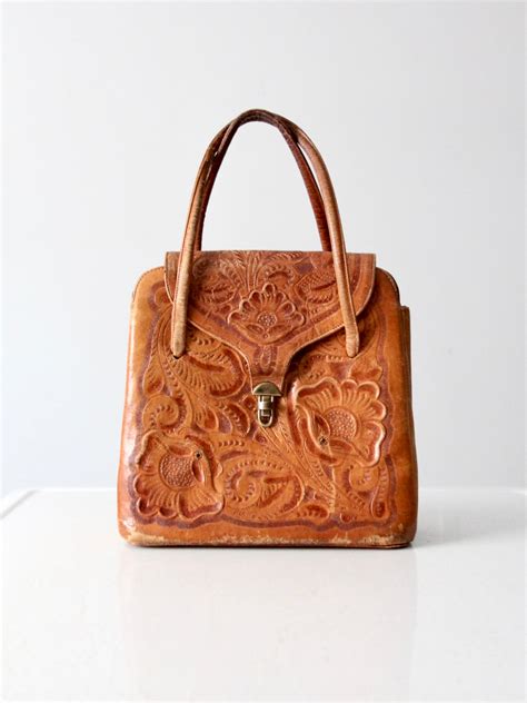 vintage tooled leather satchel – 86 Vintage