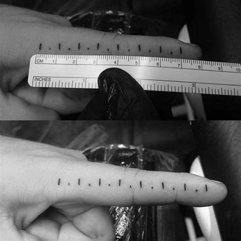 a person with a tattoo on their left hand holding a measuring tape and ...